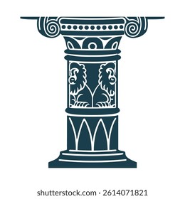 Manastambha: Jain Pillar of Truth Illustration - Pillar of Truth (Manastambha) Ornate pillar with a capital of four lions facing cardinal directions, simplified to linear details.