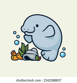 Manatee animal cartoon icon ililustration