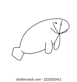 Manatee animal. Vector outline illustration isolated on white background