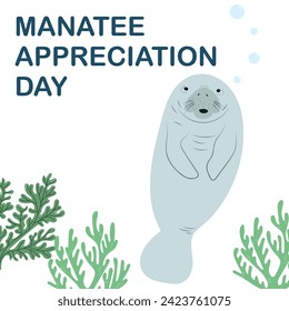 Illustration des Manatee Awertation Day Handgezeichnete Illustration von Seekühe.