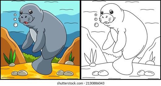 Manatee Coloring Page Colored Illustration svg