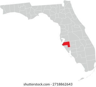 Manatee County on Map of Florida State Editable Vector