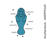 Manatee icon isolated on white background. Stock vector illustration of sea cow dugong swimming alone.