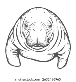 Manatee Line Art Illustration, Marine Mammal