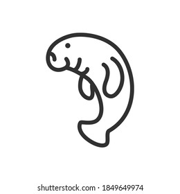 Manatee, Linear Icon. Editable Stroke