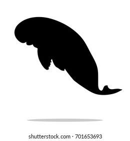 Manatee mammal  sea black silhouette animal. Vector Illustrator