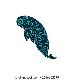 Manatee mammal sea spiral pattern color silhouette animal