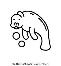 Icono de contorno de manatí, Ilustración vectorial