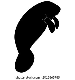 Manatee sea animal black silhouette outline vector illustration. A part of ocean wildlife. svg