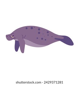 Manatee Sea Mammal Cartoon Style Illustration