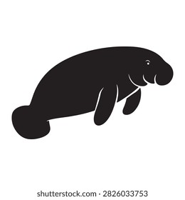 Manatee silhouette icon, vector illustration of a sea cow