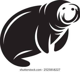 Manatee silhouette in a vector art style, on a white background