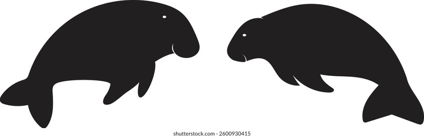 Manatee Silhouette Vector Illustration, Isolated on White,Manatee silhouette vector art, Sea life