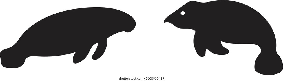 Manatee Silhouette Vector Illustration, Isolated on White,Manatee silhouette vector art, Sea life