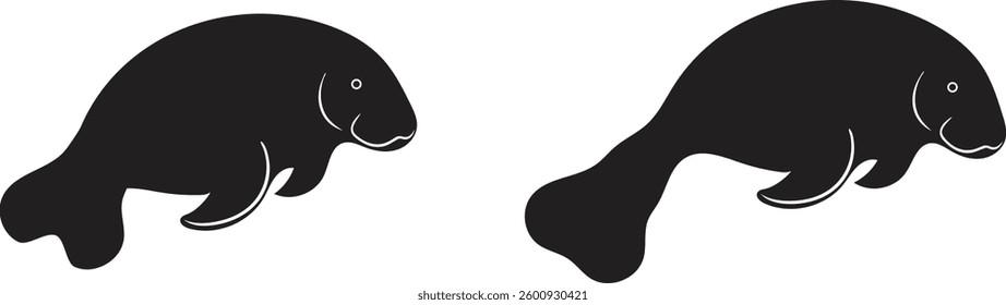 Manatee Silhouette Vector Illustration, Isolated on White,Manatee silhouette vector art, Sea life