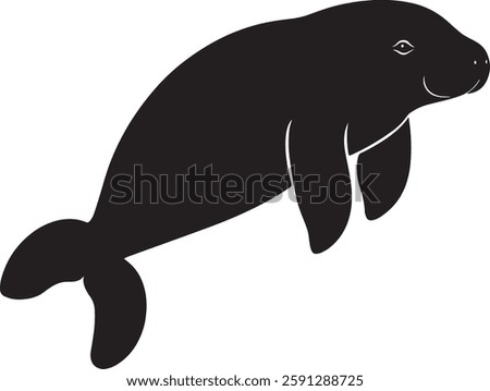 Manatee Silhouette Vector Illustration, Isolated on White