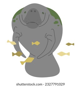Manatee Single 8 cute on a white background, vector illustration