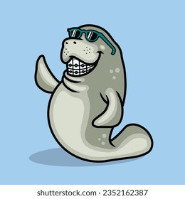 Manatee smile mascot logo vector the Concept of Isolated Technology. Flat Cartoon Style Suitable for Landing Web Pages,T shirt, Flyers, Stickers