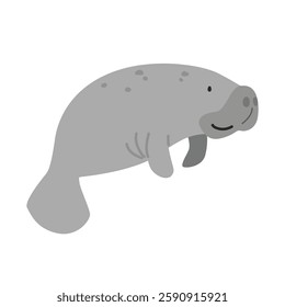 Manatee (Trichechus) cartoon clipart. Cute manatee vector illustration. Animal in flat style. Sea animals concept isolated on white background