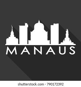 Manaus Brazil America Flat Icon Skyline Silhouette Design City Vector Art Famous Buildings.
