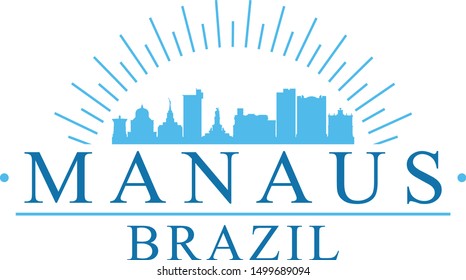 Manaus Brazil City. Banner Design. City Skyline. Silhouette Vector. Famous Monuments.