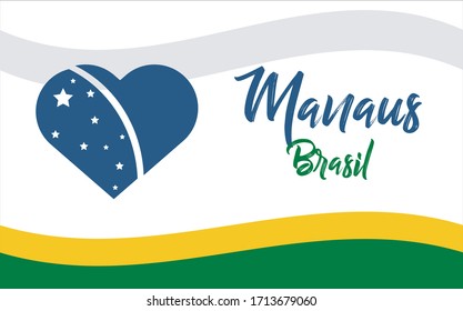 Manaus, cidade do Brasil, BR (Manaus, city of Brazil, BR in portuguese) banner heart for print and tourism.