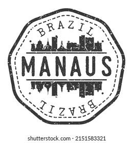 Manaus, State of Amazonas, Brazil Stamp Skyline Postmark. Silhouette Postal Passport. City Round Vector Icon. Vintage Postage Design.