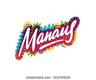 Manaus. Fondo de la ilustración del vector. Cartel, afiche, plantilla, invitación.