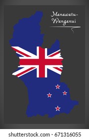 Manawatu - Wanganui New Zealand map with national flag illustration