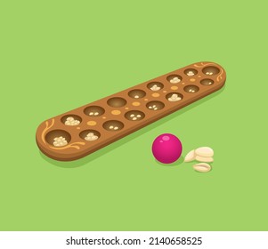 Mancala aka congklak traditional board game from indonesian made in wooden cartoon illustration vector