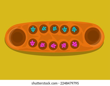 Mancala aka congklak traditional board game from indonesian made in wooden cartoon illustration vector
