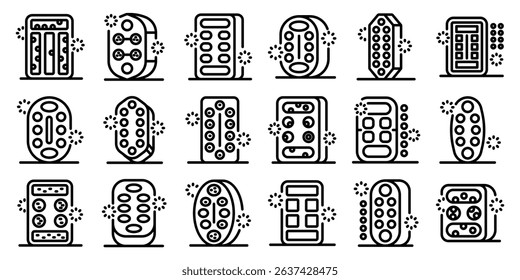 Mancala icons set. Tanning bed icons represent equipment emitting ultraviolet radiation used in indoor tanning, offering a convenient way to achieve a sun kissed glow