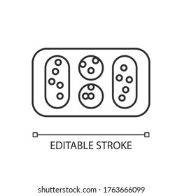 Mancala pixel perfect linear icon. Antique strategy board game, ancient recreational activity thin line customizable illustration. Contour symbol. Vector isolated outline drawing. Editable stroke