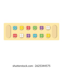 Mancala Traditional Board Game Flat Illustration. Clean Icon Design Element on Isolated White Background
