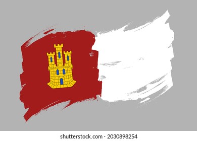 The Castilla–La Mancha flag, Spain. Spanish region  banner brush style. Horizontal vector Illustration isolated on gray background.  