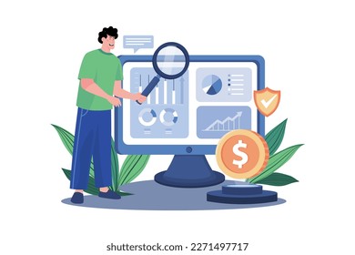 Informe financiero de verificación de derechos humanos Concepto de ilustración sobre fondo blanco