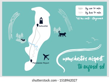 manchester city map - a route from airport to oxford road
