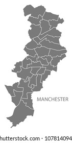 Manchester city map with wards grey illustration silhouette shape