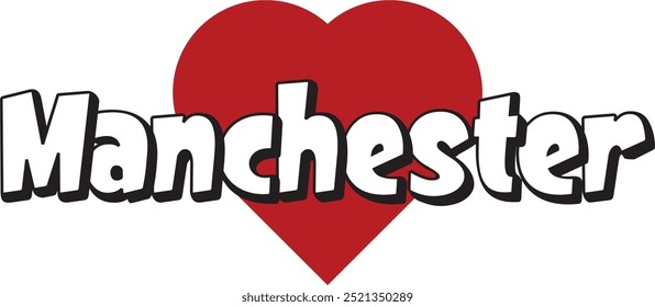 Manchester city ​​text with red heart suitable for logo or design