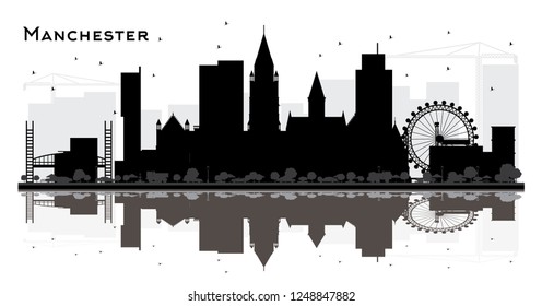 Manchester City Skyline Silhouette with Black Buildings Isolated on White. Vector Illustration. Business Travel and Tourism Concept with Modern Architecture. Manchester Cityscape with Landmarks.