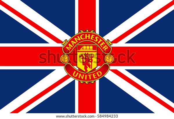 Vector illustration of Man U logo on red background. Wallpaper for walls. Wall mural. 