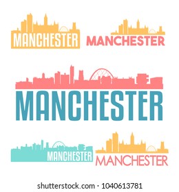 Manchester England Flat Icon Skyline Vector Silhouette Design Set