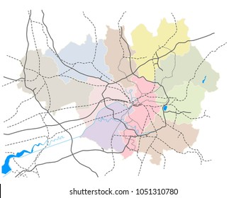 Manchester (England) and the Greater Manchester transportation schematics vector map