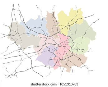 Manchester (England) and the Greater Manchester transportation schematics vector map