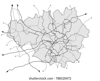 Manchester (England) and the Greater Manchester transportation vector map