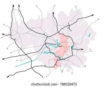Manchester (England) and the Greater Manchester transportation vector map