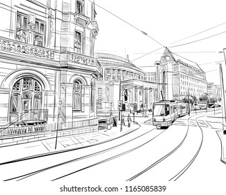 Manchester. England. United Kingdom of Great Britain. Urban sketch. Hand drawn vector illustration 