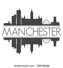 Manchester England United Kingdom Skyline Vector Art Mirror Silhouette Emblematic Buildings