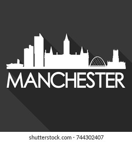 Manchester Flat Icon Skyline Silhouette Design City Vector Art Famous Buildings.