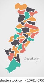 Manchester Map with wards and modern round shapes
